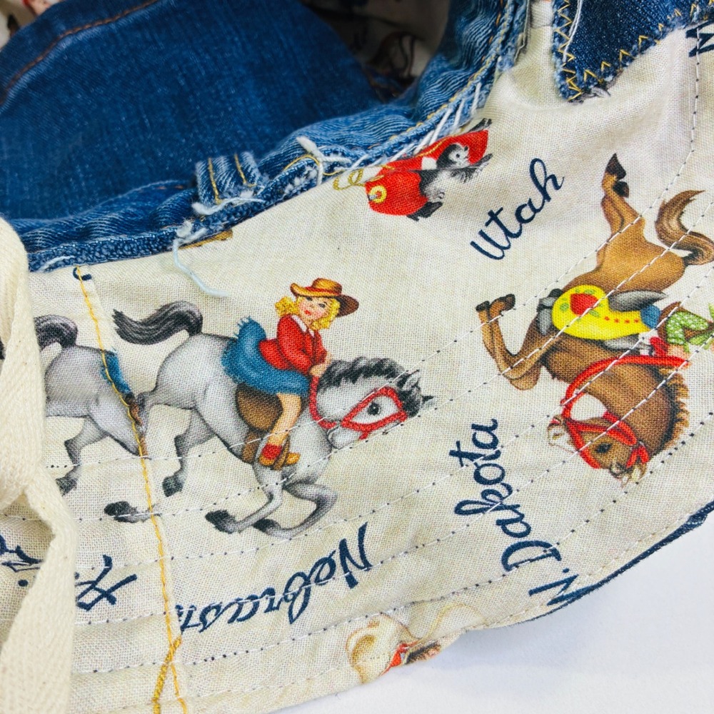 Custom Upcycled Levi's Denim Patchwork Bucket Hat Star Print Western Lined - Picture 8 of 11